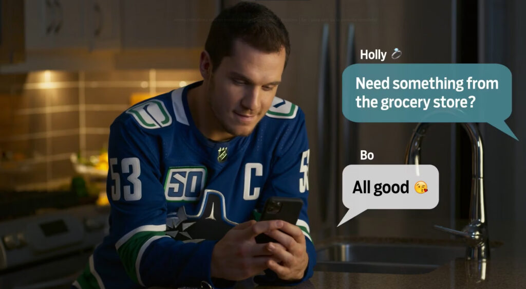 Still from TV commercial featuring an NHL player