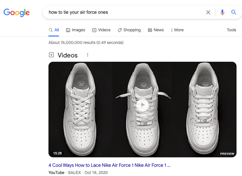 video featured snippet